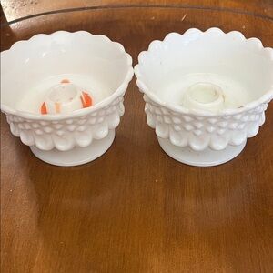 Fenton Hobnail footed candle holders